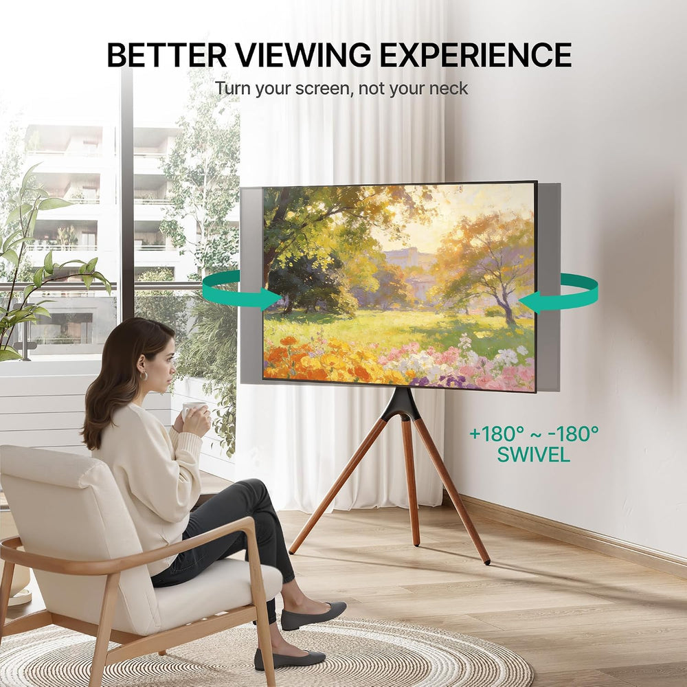 Artistic Easel TV Stand for 43-65 in TVs up to 88 lbs, Black Walnut | Tripod ...