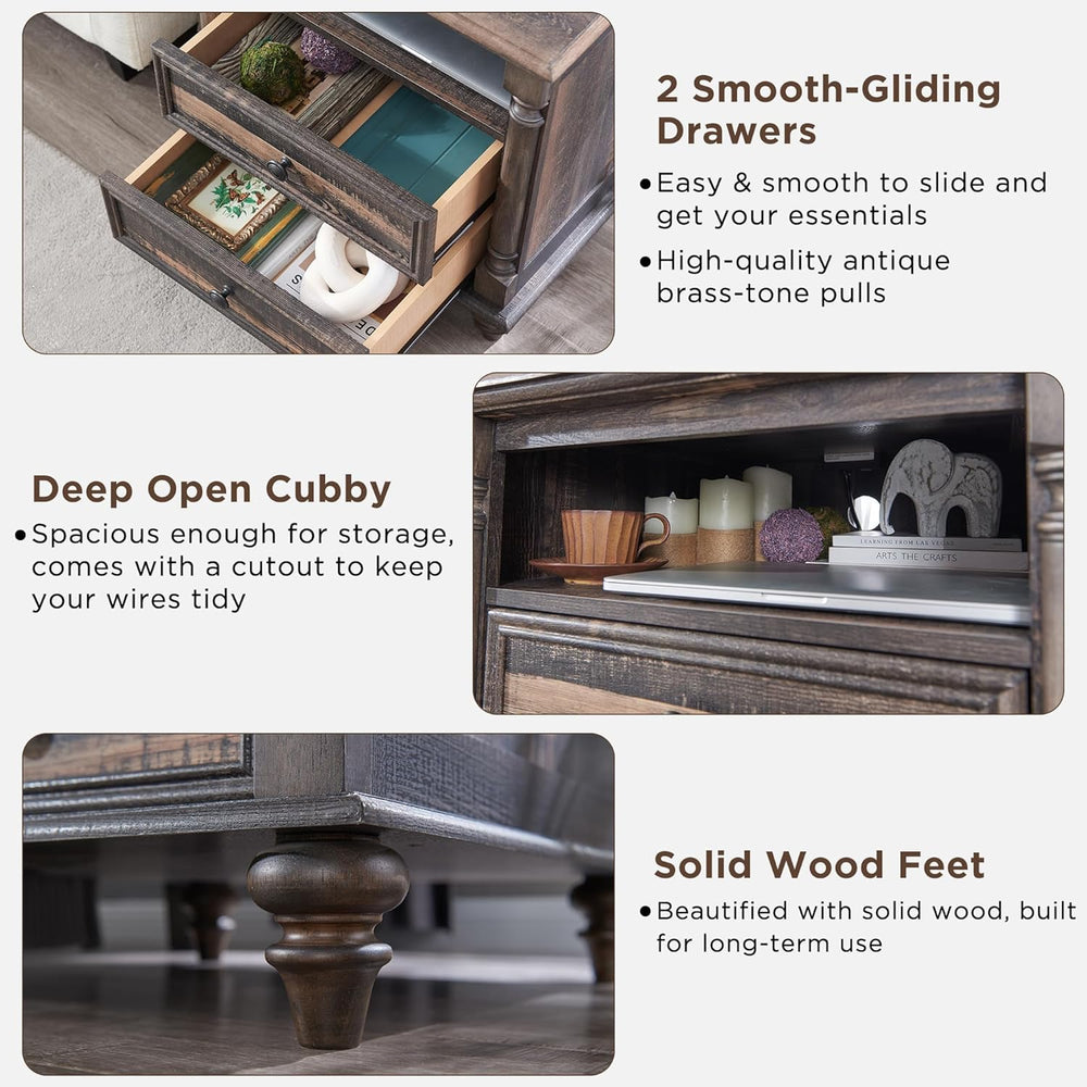 T4TREAM 24'' Farmhouse End Table w/4 Solid Wood Feet Set of 2, Large ...