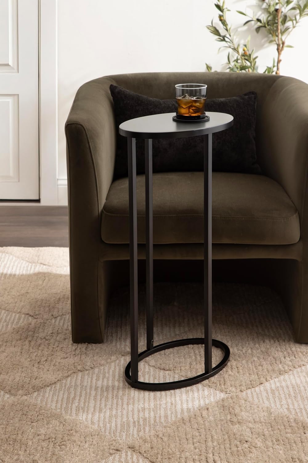 Kate and Laurel Natalli Modern Glam Metal Oval C-Table, 14 x 9 x 28, Black, T...