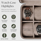 TAWBURY Watch Case - 8 Slot Genuine Top-Grain Leather Watch Box for Men & Women with Extra Wide Pillows for Large Watches - Portable Wristwatch Storage for Home & Travel (Taupe)