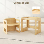 Tilhumt Montessori Weaning Table and Chair Set - 3 Adjustable Height | Kids Activity Table with Fence Wood Toddler Table and Chair Set for 1-3 Age Kids for Read, Playing, Eating, Step Stool