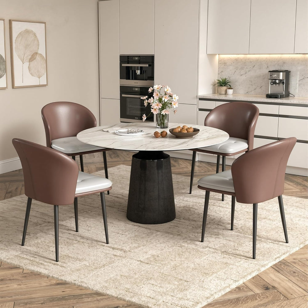 Modern Curved Back Dining Chairs Set of 4, Faux Leather Upholstered Accent Ch...
