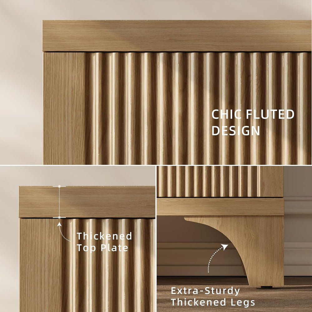 Mid Century Modern Fluted Buffet Cabinet with Storage, Accent Sideboard and C...
