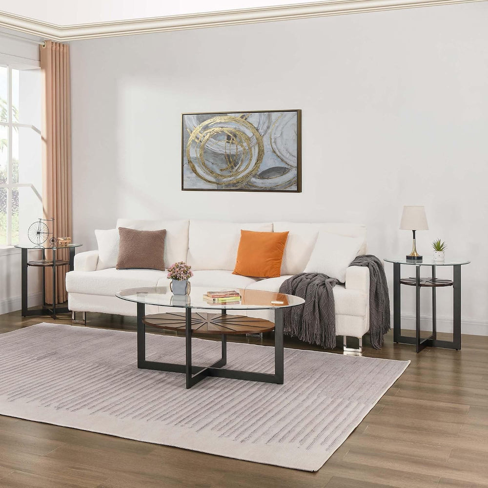 Set of 3 Living Room Tables Set -One Coffee Table and Two End Tables with Tem...