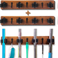 2 Pack Mop and Broom Holder Wall Mount Solid Wood Broom Rack Wall Mount 4 Positions 3 Hooks for Home, Kitchen, Garden, Tools, Garage Organizing, Cleaning Supplies Organizer Indoor Outdoor