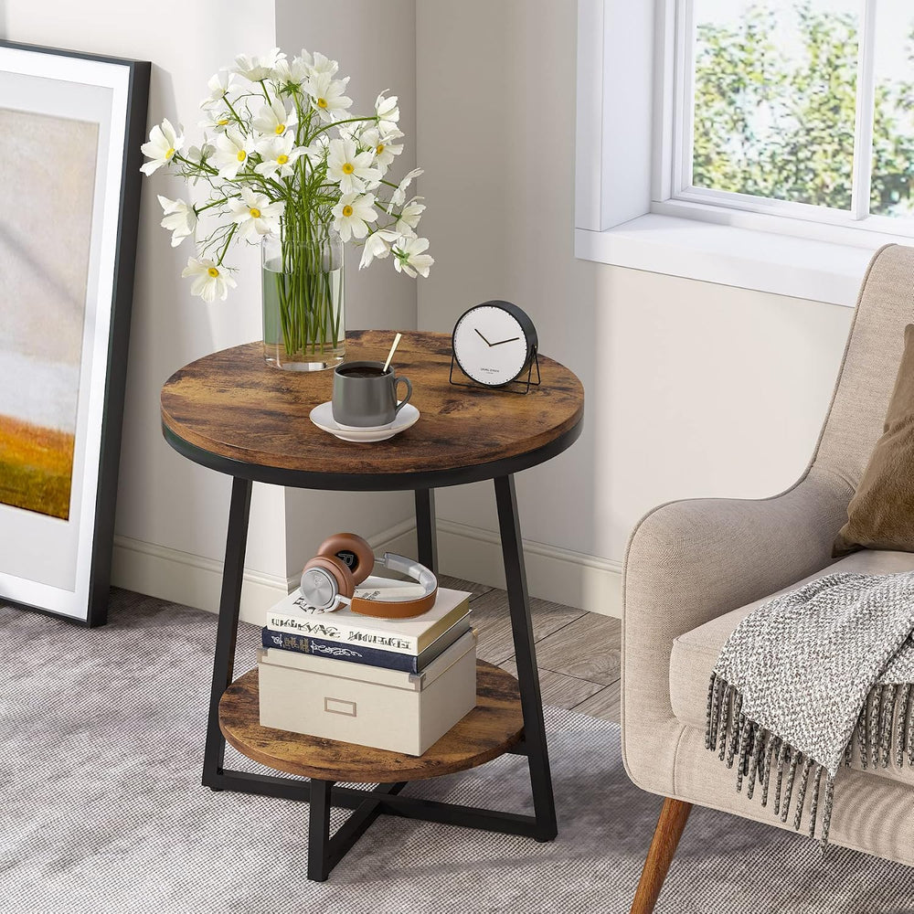 Tribesigns End Table, 2 Tier Round Side Table with Storage Shelf, Industrial ...