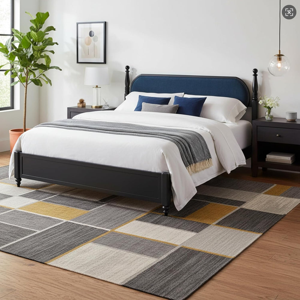 LUMISOL King Size Platform Bed Frame with Velvet Headboard, Solid Wood Bedfra...