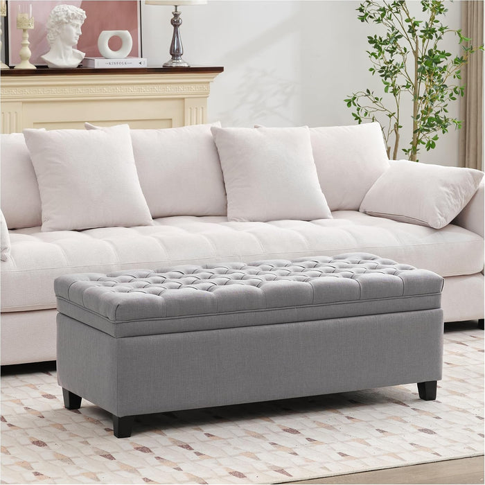 50" Storage Ottoman for Bedroom, End of Bed Bench, Light Grey