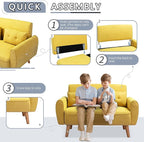 Shintenchi 47" Small Modern Loveseat Couch Sofa, Fabric Upholstered 2-Seat Sofa, Love Seat Furniture with 2 Pillows, Wood Leg for Small Space, Living Room, Bedroom, Apartment, Yellow