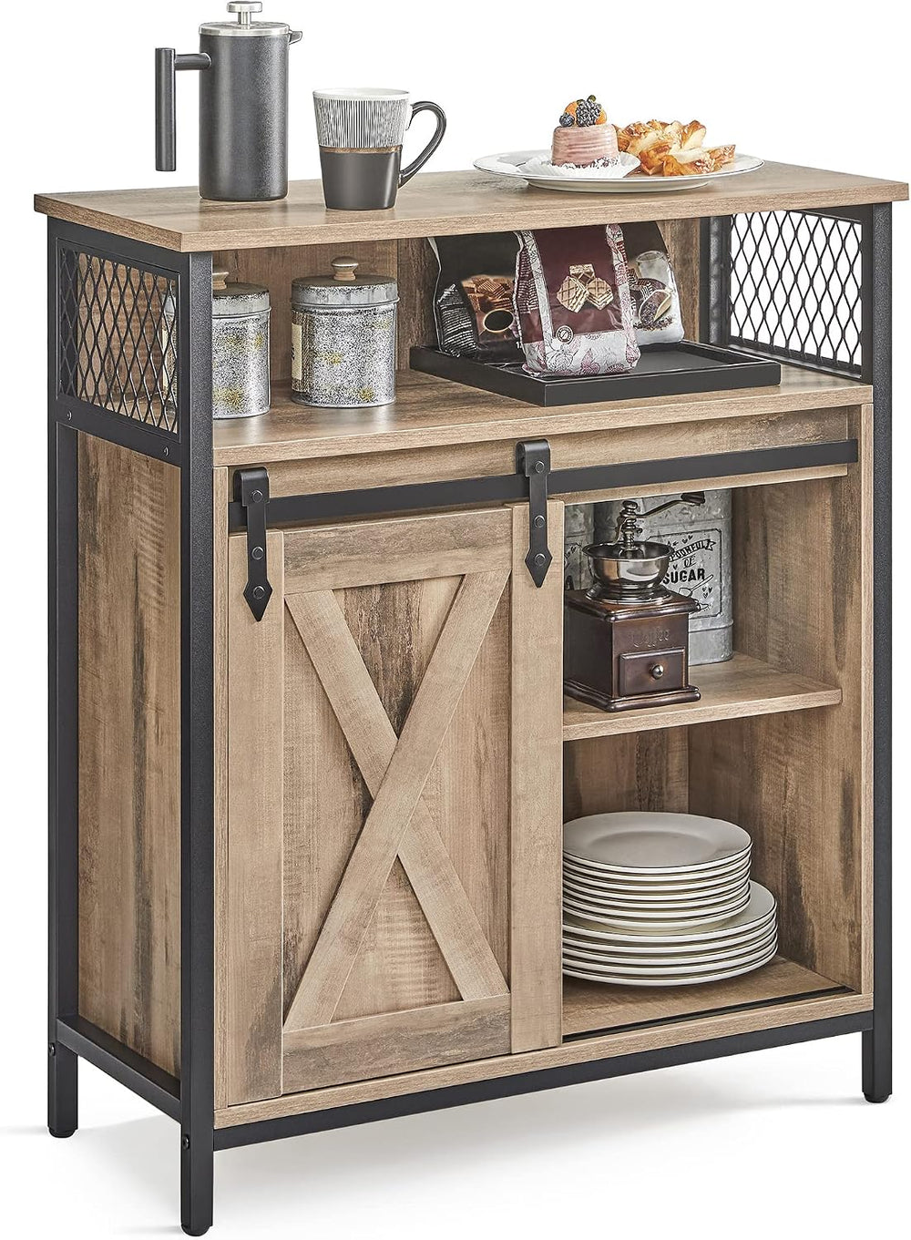 VASAGLE Buffet Cabinet, Coffee Bar with 1 Sliding Barn Door