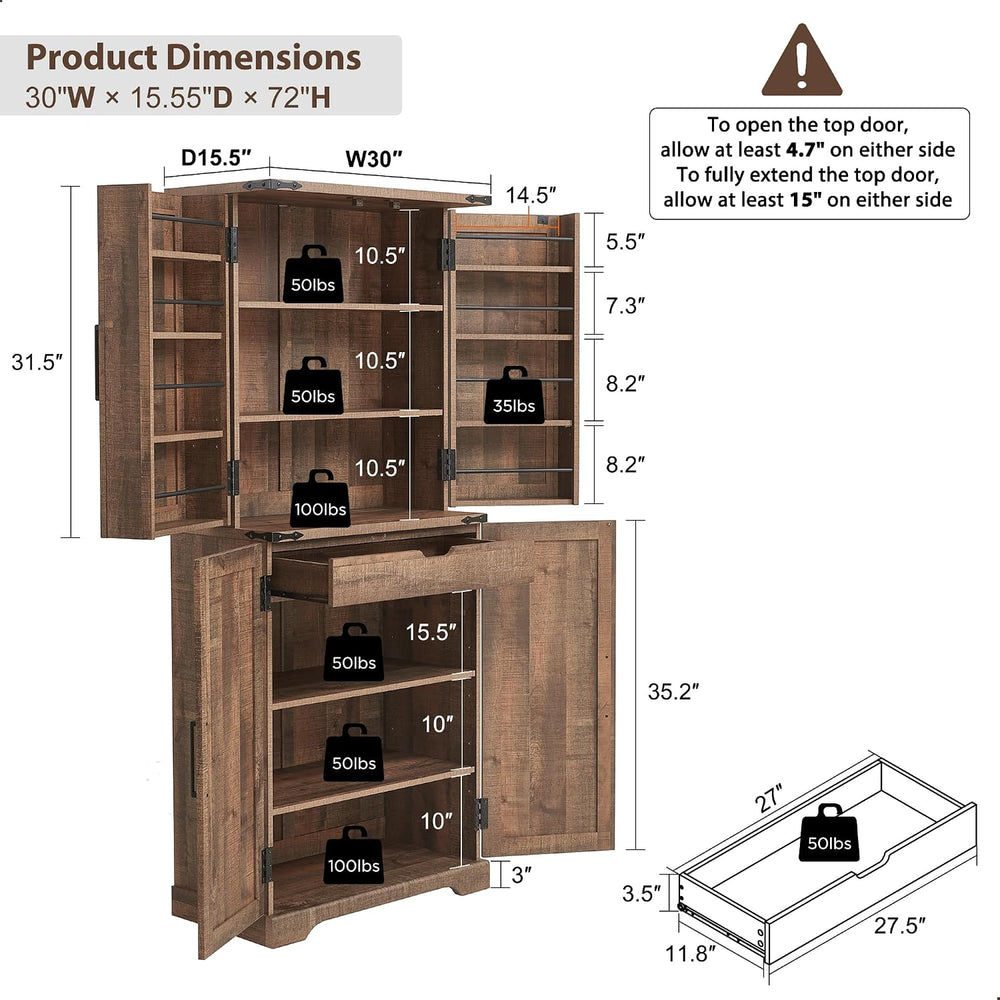 ACCOHOHO 72" Tall Wooden Pantry Storage Cabinet with Door Shelves & ...