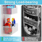 Adjustable Over The Door Organizer, Hanging Door Storage with PVC Pocket and 4 Metal Baskets Wall Mount, Closet Door Organizer Behind Door Rack for Bathroom Bedroom Closet, White