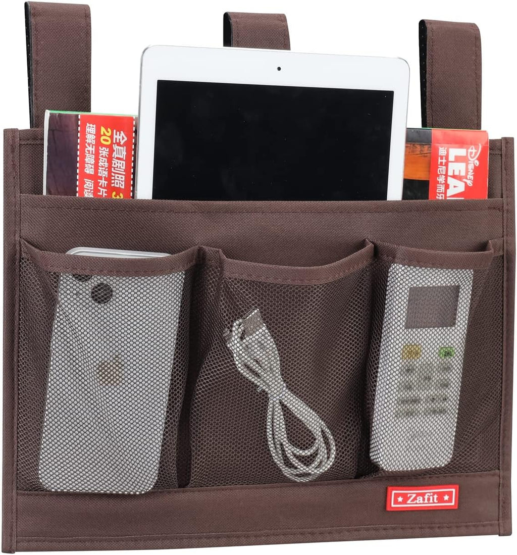 Hanging Bedside Caddy, Bedside Storage Organizer for Magazine, Phone, Remote control (Classic4 Pockets-Coffee)