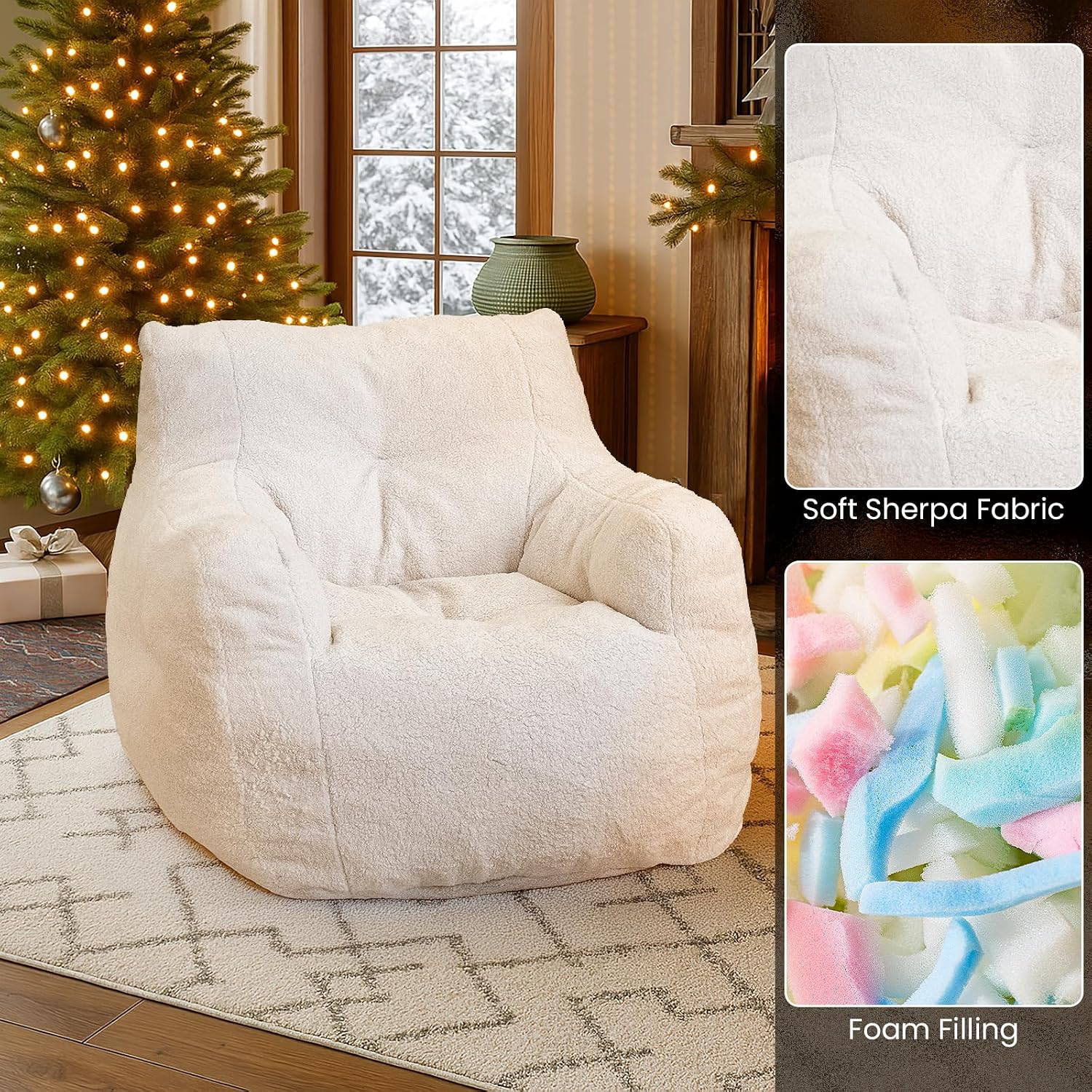 Cvortll Bean Bag Chairs for Adults Kids, Bean Bag Chair with Filler, Fluffy Lazy Sofa, Comfy Cozy BeanBag Chair with Memory Foam for Small Spaces, Bedroom, Living Room, Dorm
