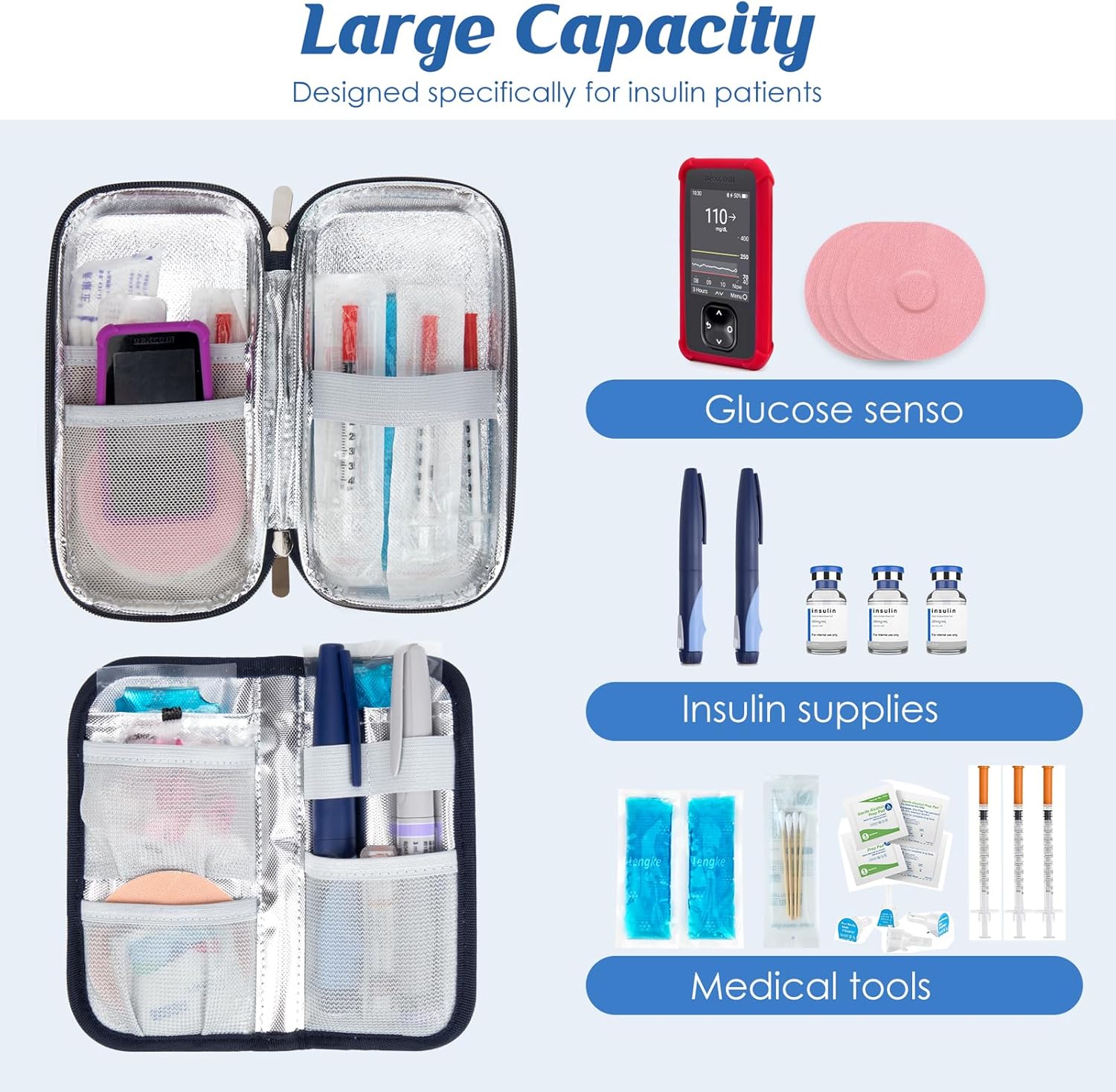YOUSHARES Insulin Cooler Travel Case - Diabetic Insulated Organizer Portable Cooling Bag for Medication Cooling Insulation, Insulin Pen Case with 2 TSA Approved Cooler Ice Pack