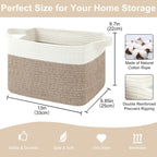 Storage Baskets for Organizing, Woven Baskets for Shelves, Rectangle Decorative Organizer for Storage Clothes, Toy, Books, Towels Nursery Bins 3 Pack (Brown & White, 13"x9.85"x8.7")