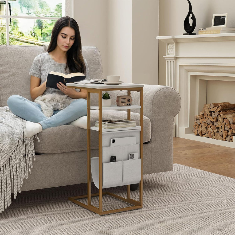 C Shaped End Table 28"(H) 3-Tier C Table with Storage Bag, Under Couch T...
