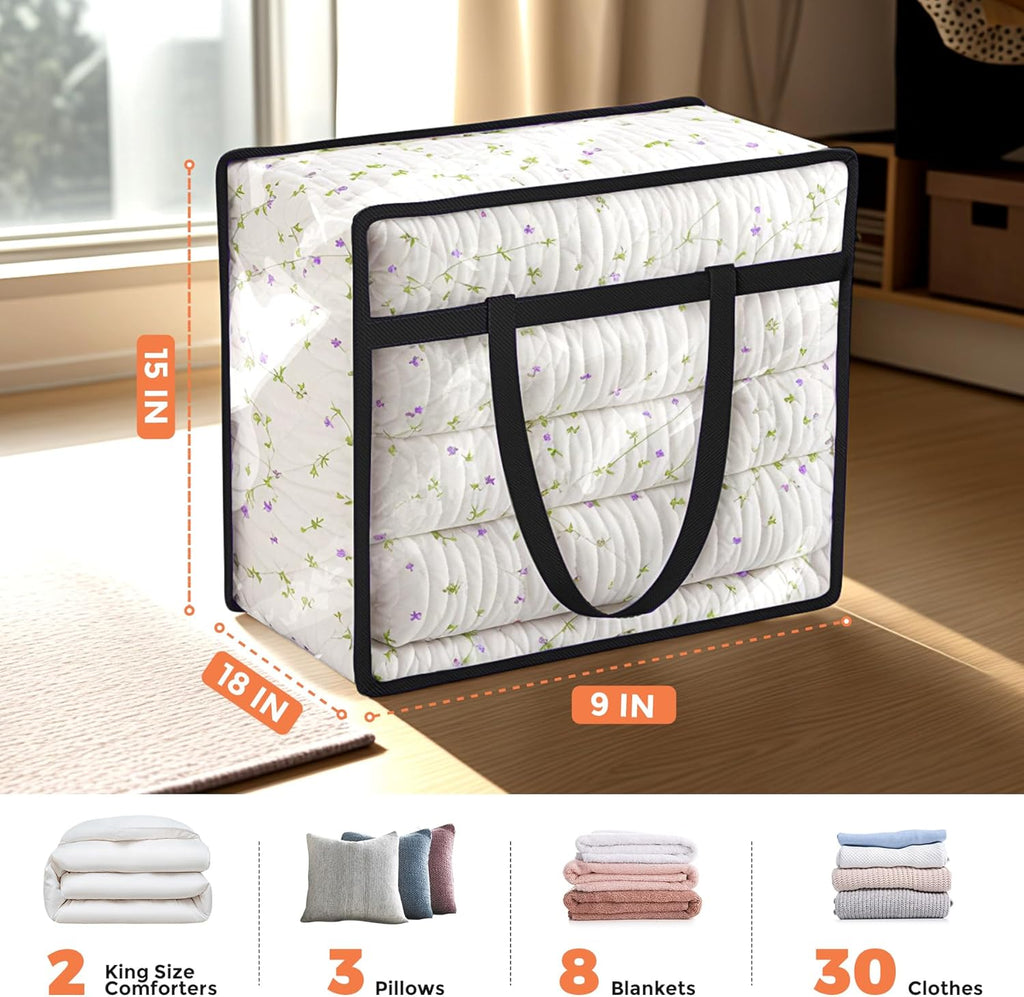 Budding Joy Clear Zippered Storage Bags for Clothes,40L Closet Organizers and Storage Containers Vinyl Moving Bag for Bedding, Linen, Blankets, Comforters, Clothing & Toys, Black, 4 Pack