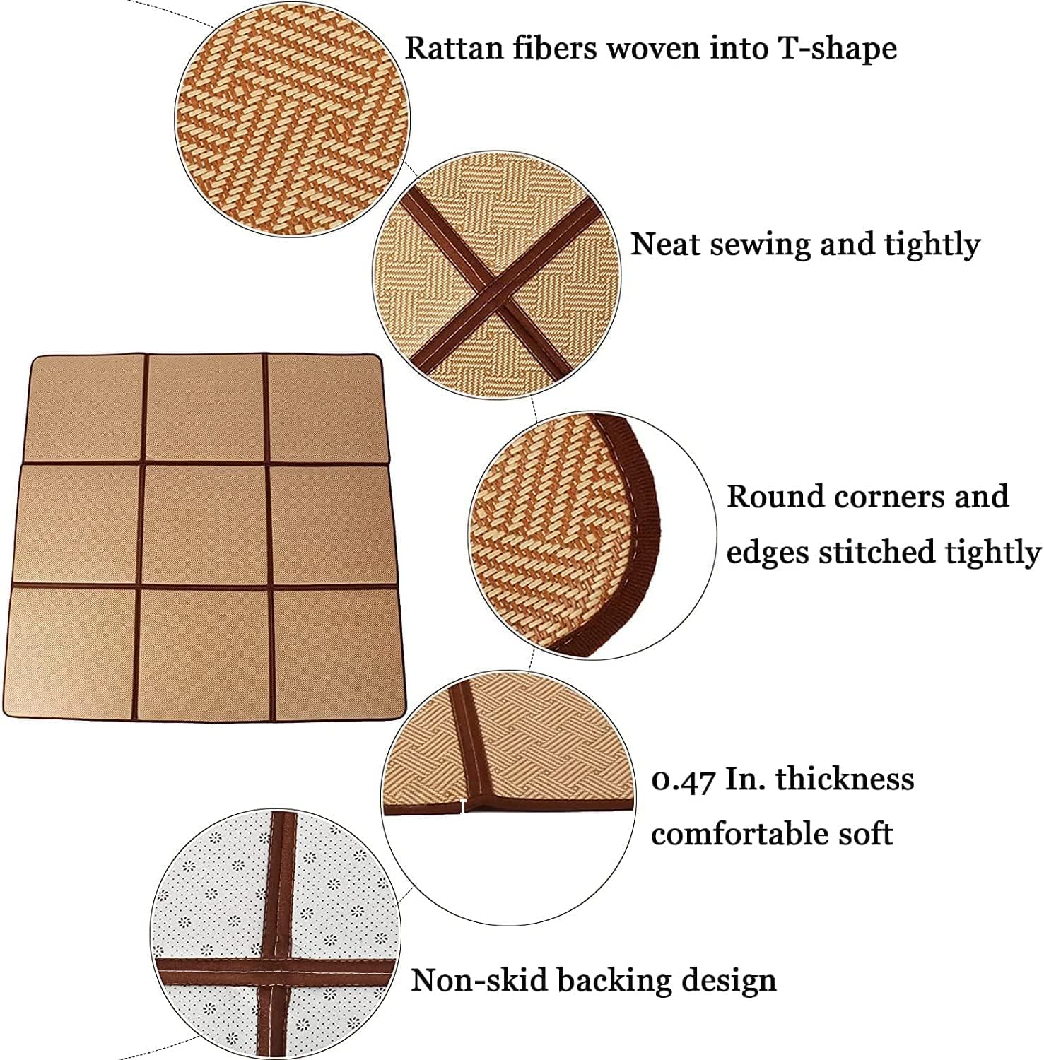 MYOYAY Large Japanese Tatami Mat 71x 71in Large Summer Breathable Sleeping Mat Foldable Rattan Floor Mat Non-Slip Memory Foam Stitching Carpet Crawling Mats Living Room Bedroom Playroom Yoga