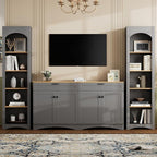 Merax Modern 3 Piece TV Stands with 2 Bookshelves for Televisions Up to 70'', Wood Large Entertainment Center w/Storage, Media Console for Living Room Bedroom, Gray