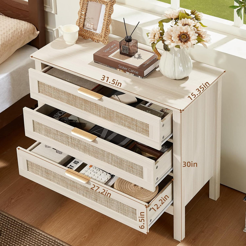 LEYAOYAO 31.5" Wide Rattan Nightstand, Large Boho 3 Drawer Night Stand |...