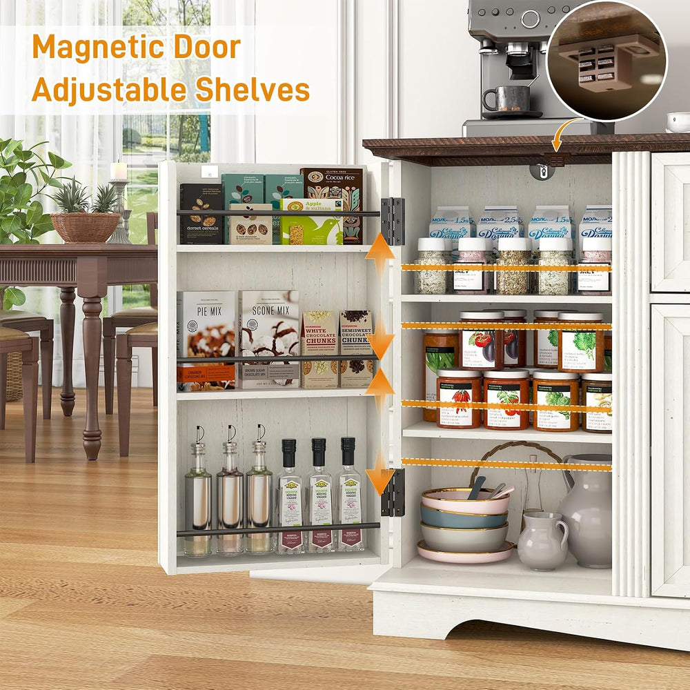 65" Sideboard Buffet Cabinet with Storage, Farmhouse Kitchen Pantries Si...