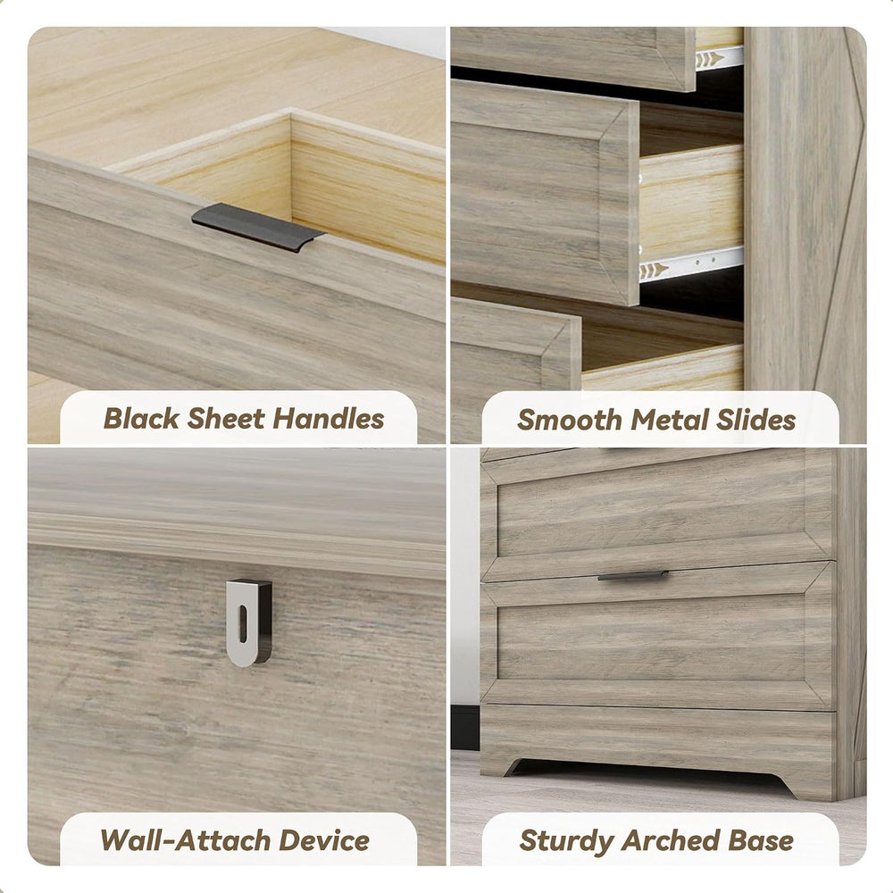 Farmhouse 4 Drawer Dresser for Bedroom, Tall Bedroom Dresser, Rustic Gray
