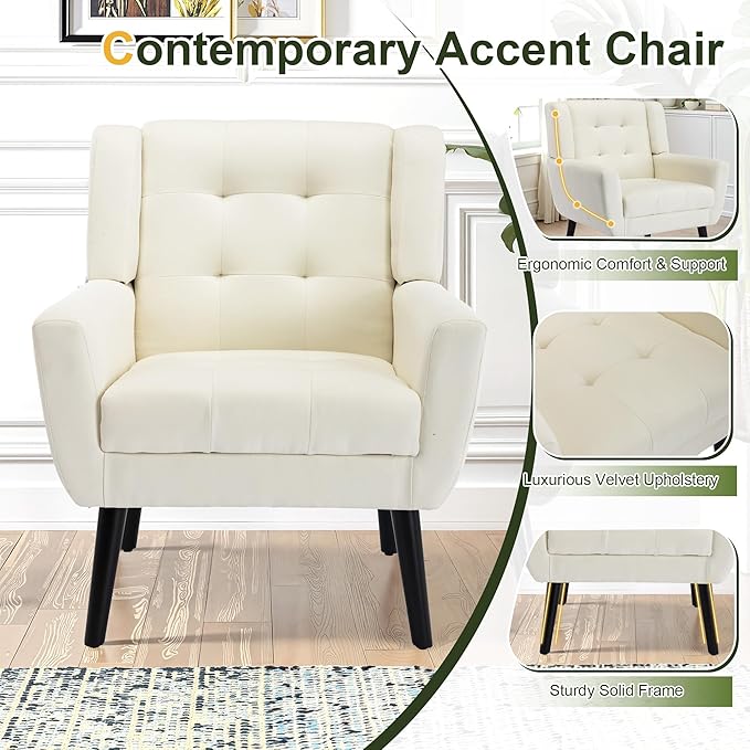 NicBex Modern Accent Chair for Living Room Upholstered Foam Filled Living Room Chairs with Metal Legs Linen Cozy Lounge Armchair for Living Room Bedroom,White