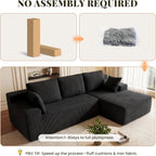 GRUSIGN Cloud Sectional Boneless Couches for Living Room, Modular L Shaped Couch with Deep Seat Oversized Right Facing Chaise, Memory Foam Compressed Spineless 3 Seater Sofa for Apartment, Black