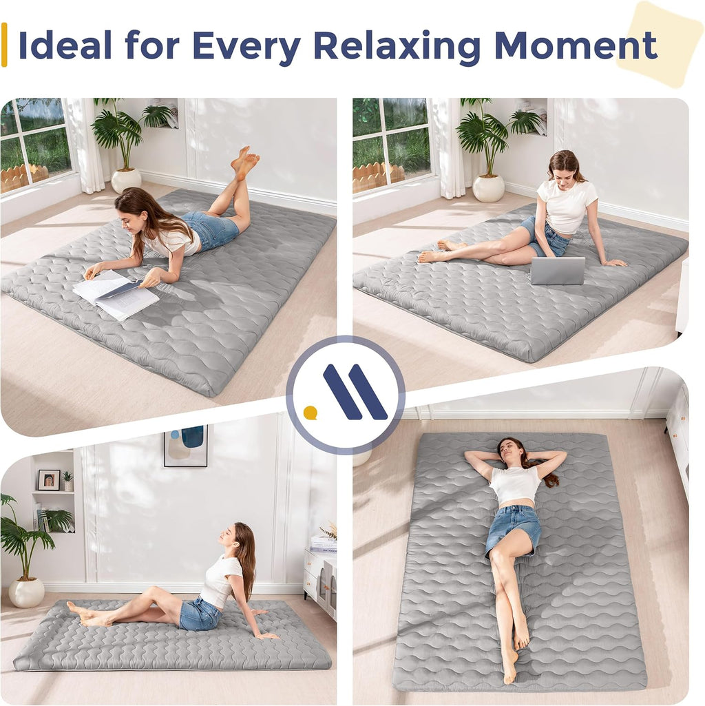 MAXYOYO Japanese Floor Futon Mattress Twin Size, 3" Thicken Tatami Sleeping Pad Foldable Roll Up Mattress, Portable Floor Mattress Pad for Adults, Guest Room, Camping, Grey