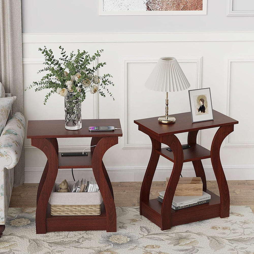 FROMJBEST End Table with Charging Station, Side Table with USB Ports and Outl...