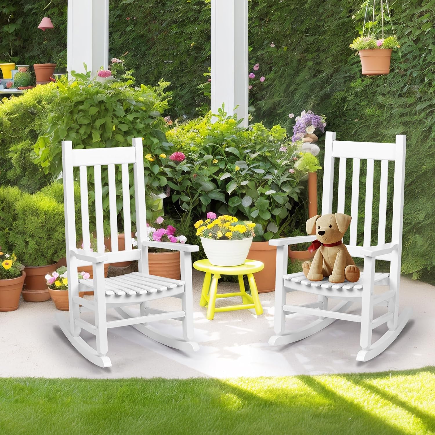 Bonnlo Kids Rocking Chair, Wooden Rocker with Classic Design, Solid Hardwood Construction, Indoor Nursery Furniture for Reading, Eating, Playing, Classroom and Bedroom (White)