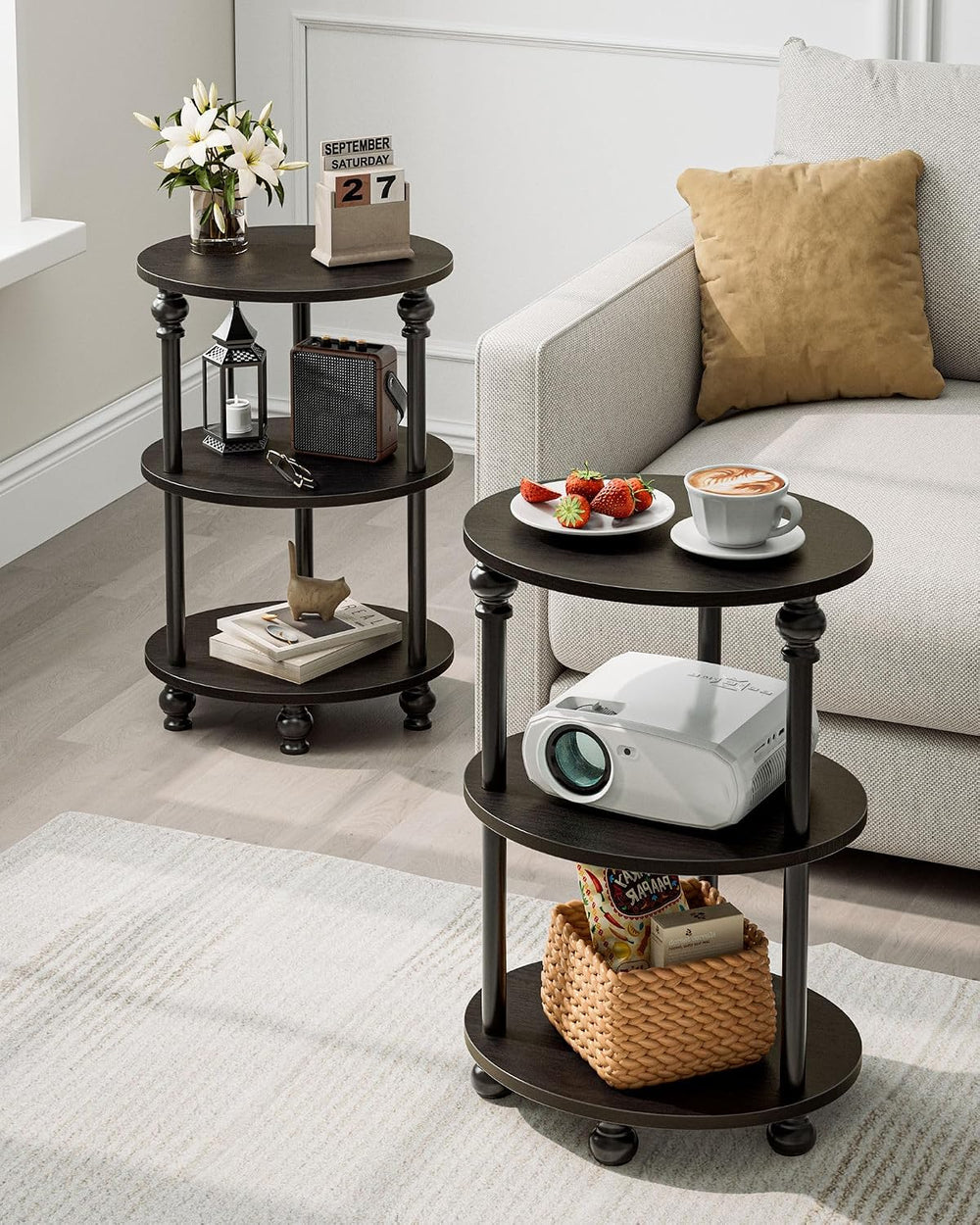 Small Round Side Table - 3 Tier Accent End Table for Narrow Spaces, Sturdy Me...