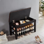 Shoe Storage Bench, Entryway Shoe Rack with Fiberleather Seat 2-Tier Lift Top Organizer Wooden Shoe Bench for Entryway Hallway Living Room (Black 31.5x13.8x18.9'')