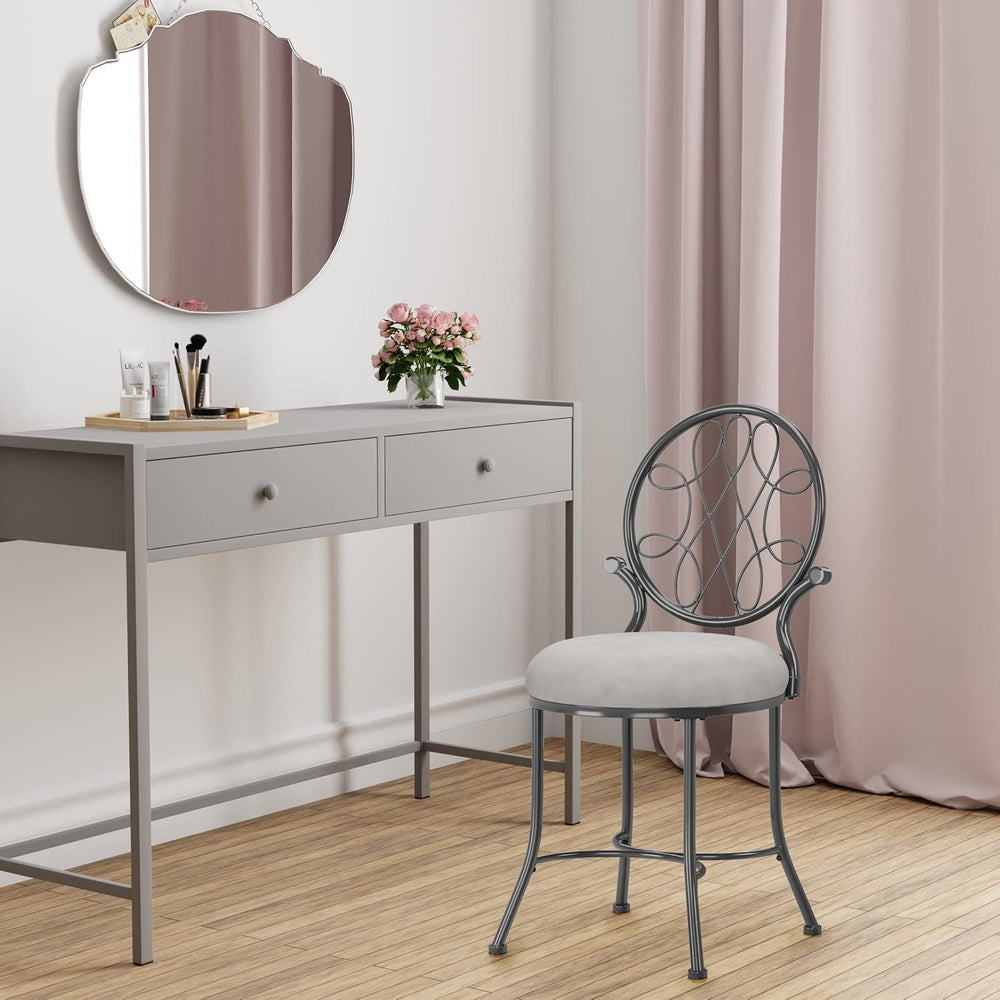 Hillsdale O'Malley Vanity Stool with Spiral Pattern Design, Metallic Gray...