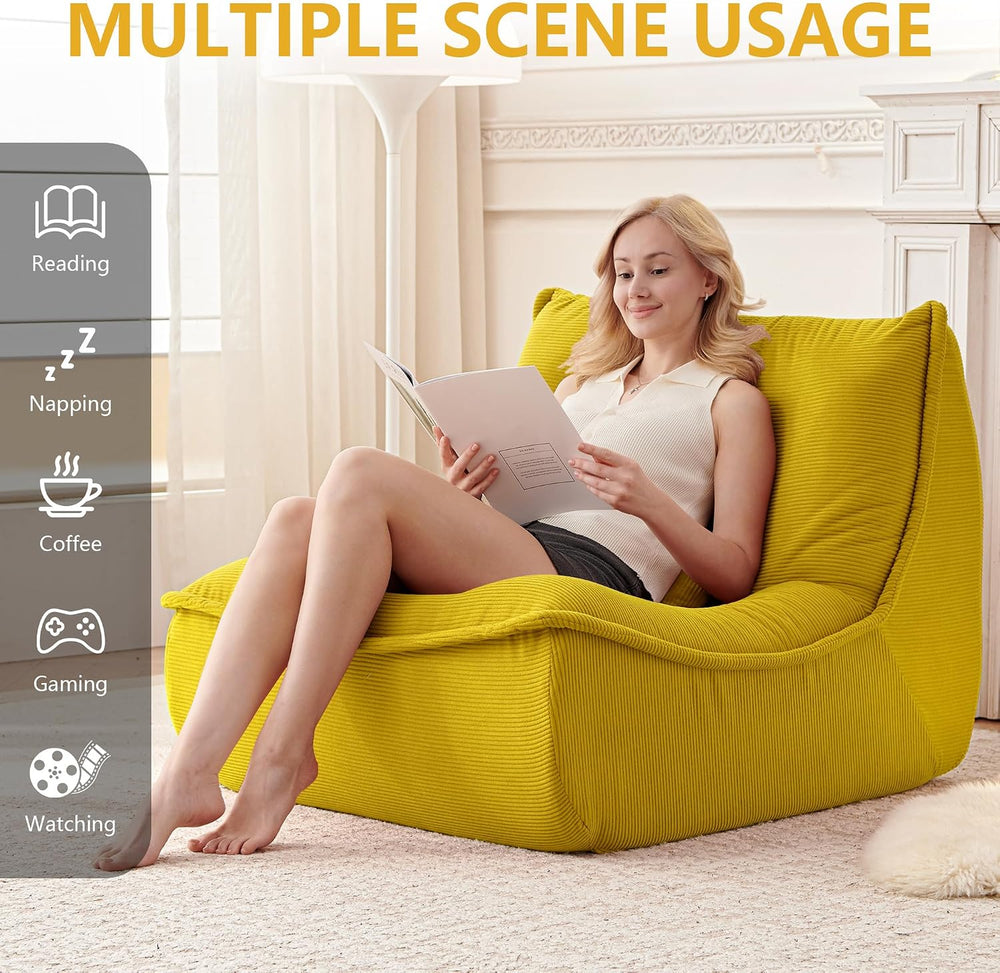 Bean Bag Chair for Adults, Single Lounge Chair with Lumbar Pillow, Comfy Floo...