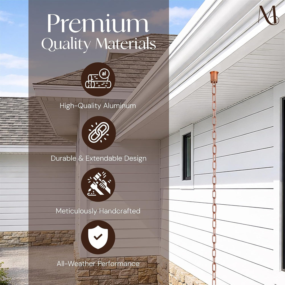 Monarch Rain Chains Aluminum Trad Link Brushed Copper Rain Chains for Gutters...
