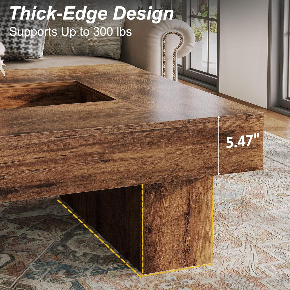 LVB 39"x39" Large Square Rustic Brown Wood Coffee Table for Living ...