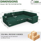 106.7" Sectional Sleeper Sofa with Pull Out Couch, Modern 7 Seat U Shaped Modular Couch, Green Sectionals Modular Sofa with Storage, Comfy Corduroy Couches Sectional for Living Room & Apartment