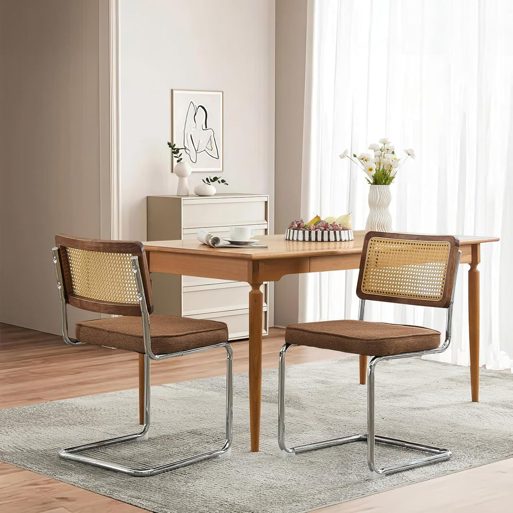 SoarFlash Linen Dining Chair Set of 2 Modern Upholstered Kitchen Chair with W...