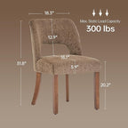 keoni Wooden Dining Chairs Set of 6, Mid Century Modern Upholstered Dining Room Chairs with Rubberwood Legs, Fabric Farmhouse Kitchen Chairs with Foot Pegs for Dining Room, Dark Brown