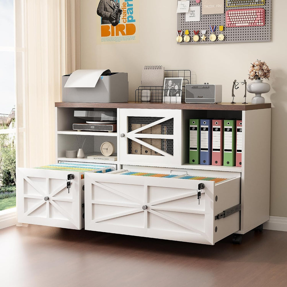 2 Drawer Farmhouse File Cabinet with Lock, Mobile Lateral Filing Cabinet for ...