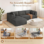 Vesgantti 106" Boneless Couch with Chaise, Deep Seat Comfy Cloud Modular Sofa Corduroy Memory Foam Sectional Couches for Living Room Bedroom, No Assembly Required (Grey, Left-Facing Chaise)