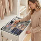 Underwear Sock Organizer, 24-Cell Foldable Drawer Divider & Closet Storage Box with Zipper, Strong Fabric for Underwear, Bras, Accessories, Wardrobe & Travel (Grey)