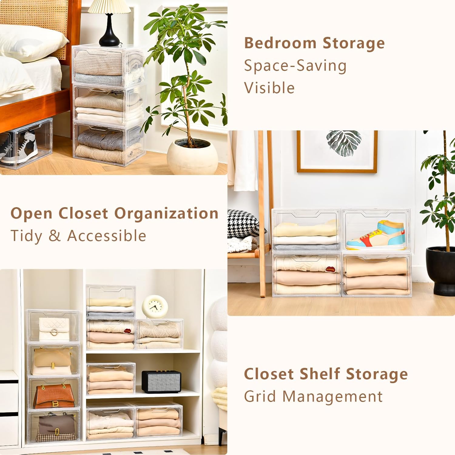 Closet Organizers and Storage, Acrylic Clear Plastic Storage Bins with Magnetic Door, 8 Pack Storage Containers for Clothes Home Organization Purse Bag Cabinet Display Closet Organizer System