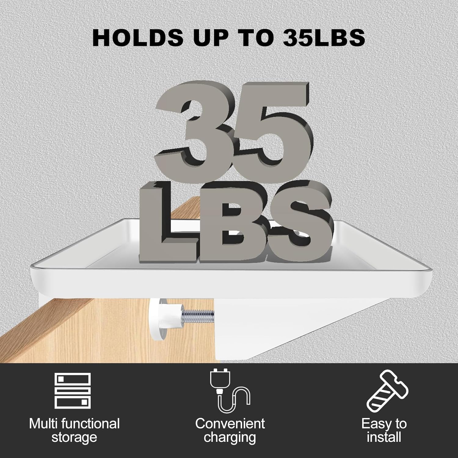 Bedside Shelf for Bunk & Loft Beds,College Dorm Room and Kids Room Essentials,Bed Side Table Tray Organizer,Clip On Nightstand,White