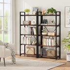 5 Tier Industrial Bookshelf, Rustic Etagere Bookcase for Display, Vintage Shelving Unit Wood and Metal Tall Book Shelves for Home Office (Dark Walnut)
