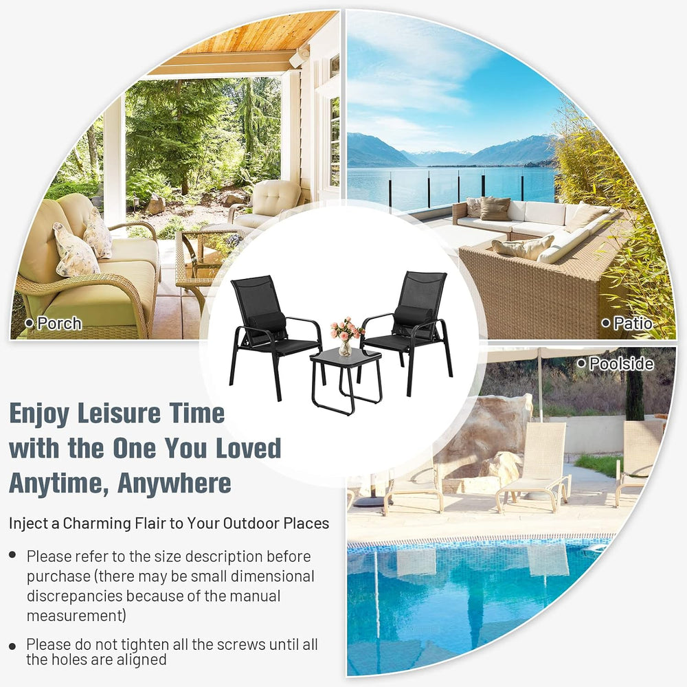 Tangkula 3-Piece Outdoor Bistro Set, Patio Stackable Chairs with Adjustable &...