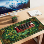 Green Vintage Floral Mouse Pad – Large Extended Desk Mat 35.43 x 15.75 in – Ornate Oriental Carpet Design with Gold & Emerald Motif, Waterproof Surface,Keyboard & Mouse Pad for Office & Home