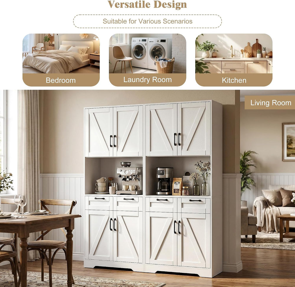 Tall Kitchen Pantry Cabinet with 2 Drawers, White Hutch Cabinet with Storage,...